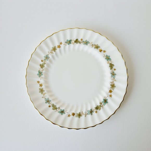 Royal Doulton Piedmont Dinner & Bread Plate Set, Green Gold Leaves Swirl Rim VTG - Picture 3 of 14